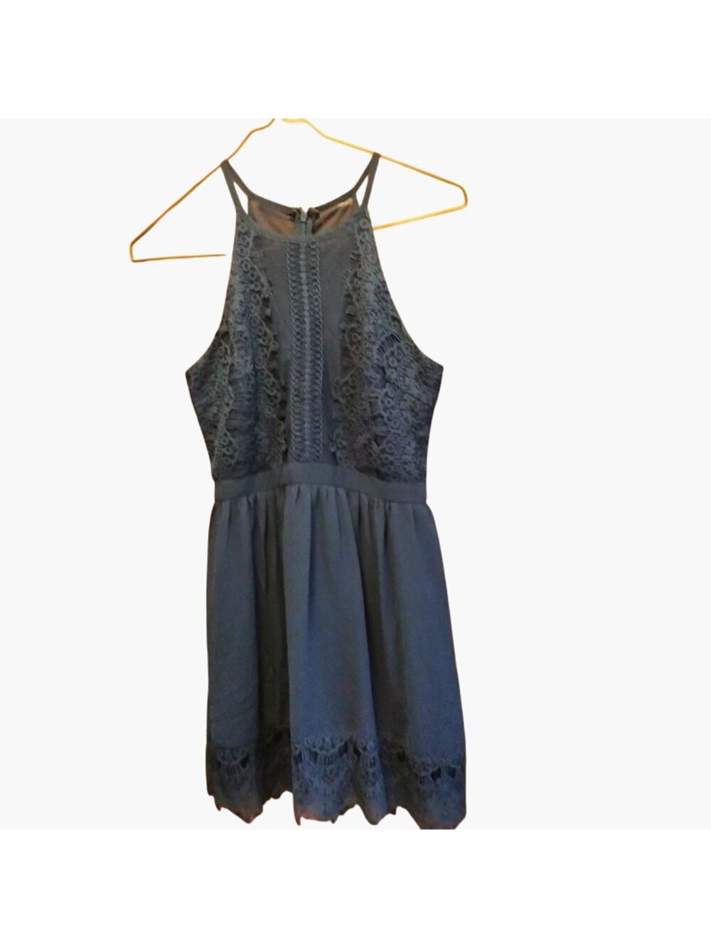 Francescas Navy Lace Detail Halter Dress Elegant Boho Y2K Size Small